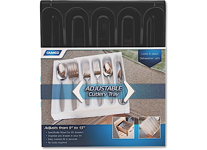 Adjustable Cutlery Tray Black, made by Camco - 43504 Adjustable Cutlery Tray Black, made by Camco - 43504