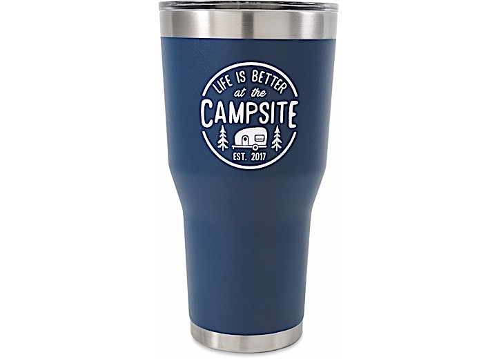 Life Is Better At The Campsite Tumbler Painted Navy 30oz, made by Camco - 53324 Life Is Better At The Campsite Tumbler Painted Navy 30oz, made by Camco - 53324