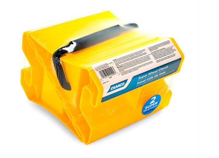 Super Wheel Chock Double W/rope Yellow (e/f), made by Camco - 44478 Super Wheel Chock Double W/rope Yellow (e/f), made by Camco - 44478