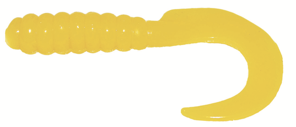 Big Bite 2"" Curl Tail Grub Yellow 10 Pk, made by Big Bite Baits - CTG206