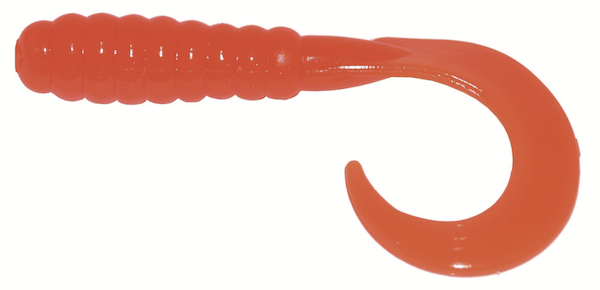 Big Bite 2"" Curl Tail Grub Orange 10 Pk, made by Big Bite Baits - CTG205