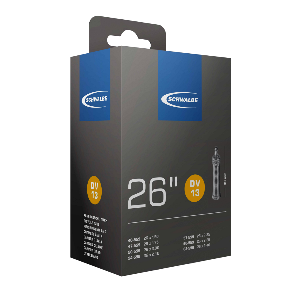 Schwalbe AV13 40mm Schrader Tube, 26 x 1.5 - 2.5, made by Schwalbe - Schwalbe AV13 40mm Schrader Tube, 26 x 1.5 - 2.5, made by Schwalbe -