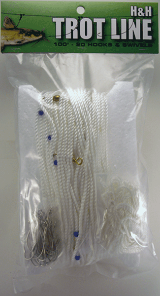 H & H Trotline 100' X 25 Hooks, made by H & H Baits - TL100-25 H & H Trotline 100' X 25 Hooks, made by H & H Baits - TL100-25