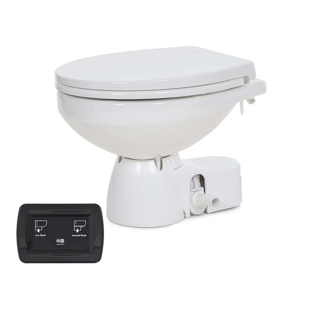 Jabsco Quiet Flush E2 Raw Water Toilet Regular Bowl - 12V – Soft Close Lid, made by Jabsco - 38245-4192RSP Jabsco Quiet Flush E2 Raw Water Toilet Regular Bowl - 12V – Soft Close Lid, made by Jabsco - 38245-4192RSP