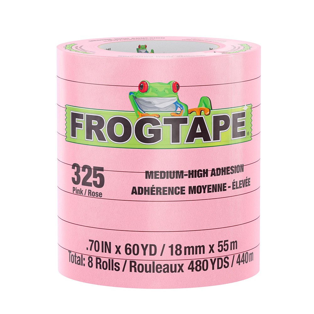 FrogTape CP 325 Medium-High Adhesion Masking Tape - 18MM x 55M x 8-Pack - Pink - Rated for 325°F - 105332, made by FrogTape - 105332 FrogTape CP 325 Medium-High Adhesion Masking Tape - 18MM x 55M x 8-Pack - Pink - Rated for 325°F - 105332, made by FrogTape - 105332