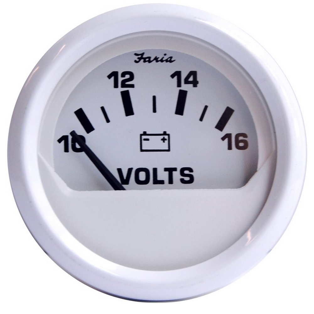 Faria Dress White 2" Voltmeter (10-16 VDC) - 13120, made by Faria Beede Instruments - 13120 Faria Dress White 2" Voltmeter (10-16 VDC) - 13120, made by Faria Beede Instruments - 13120