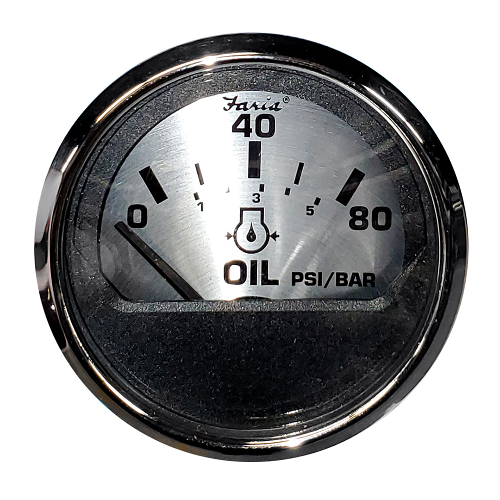 Faria Spun Silver 2" Oil Pressure Gauge - 16002, made by Faria Beede Instruments - 16002 Faria Spun Silver 2" Oil Pressure Gauge - 16002, made by Faria Beede Instruments - 16002