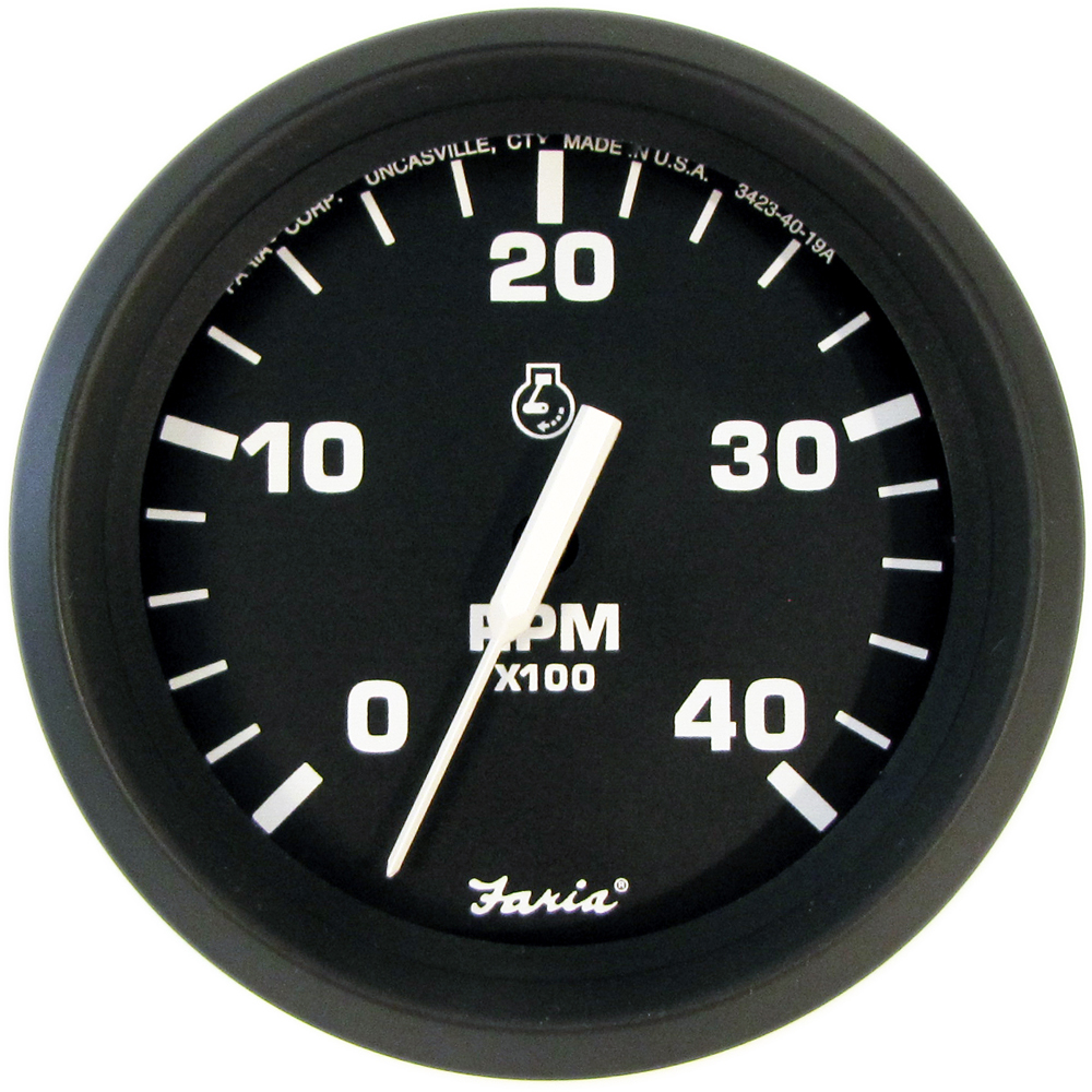 Faria Euro Black 4" Tachometer - 4000 RPM (Diesel) (Mechanical Takeoff) - 32842, made by Faria Beede Instruments - 32842 Faria Euro Black 4" Tachometer - 4000 RPM (Diesel) (Mechanical Takeoff) - 32842, made by Faria Beede Instruments - 32842