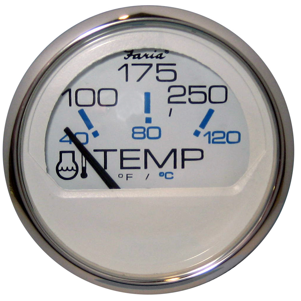 Faria Chesapeake White SS 2" Water Temperature Gauge (100-250°F) - 13804, made by Faria Beede Instruments - 13804 Faria Chesapeake White SS 2" Water Temperature Gauge (100-250°F) - 13804, made by Faria Beede Instruments - 13804