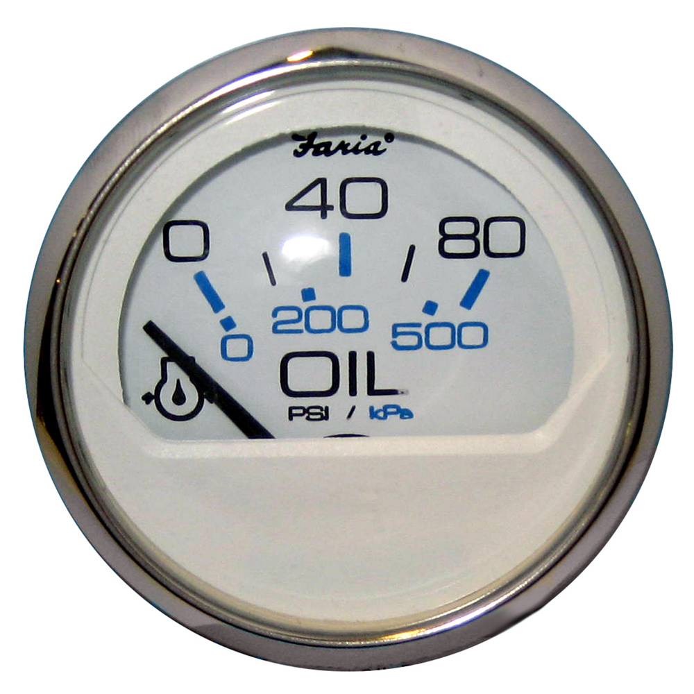 Faria Chesapeake White SS 2" Oil Pressure Gauge (80 PSI) - 13802, made by Faria Beede Instruments - 13802 Faria Chesapeake White SS 2" Oil Pressure Gauge (80 PSI) - 13802, made by Faria Beede Instruments - 13802