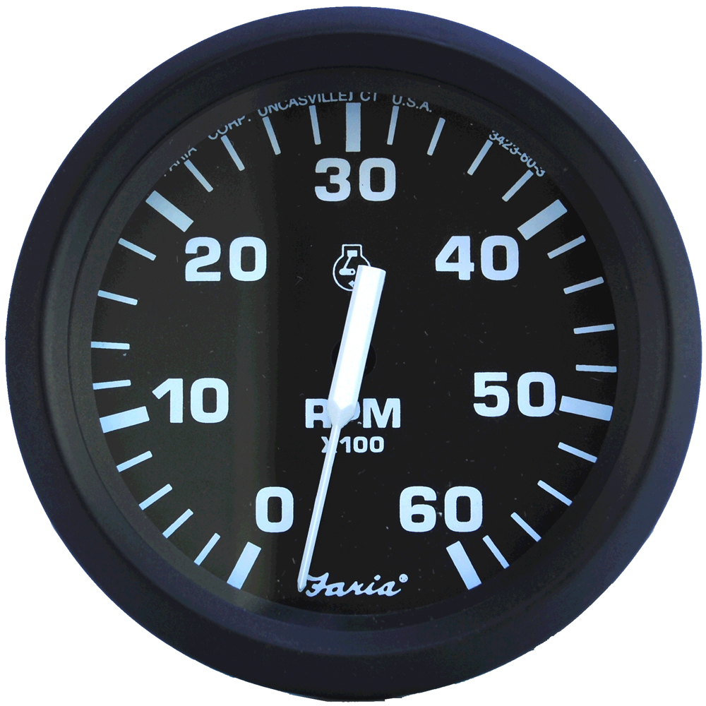 Faria Euro Black 4" Tachometer - 6,000 RPM (Gas - Inboard & I/O) - 32804, made by Faria Beede Instruments - 32804 Faria Euro Black 4" Tachometer - 6,000 RPM (Gas - Inboard & I/O) - 32804, made by Faria Beede Instruments - 32804