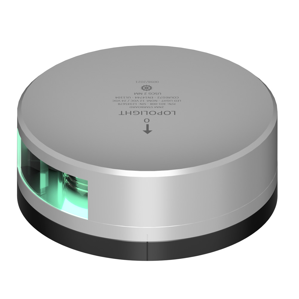 Lopolight Green Starboard Light - 2NM - Silver Housing w/FB Base - 301-008-FB, made by Lopolight - 301-008-FB Lopolight Green Starboard Light - 2NM - Silver Housing w/FB Base - 301-008-FB, made by Lopolight - 301-008-FB