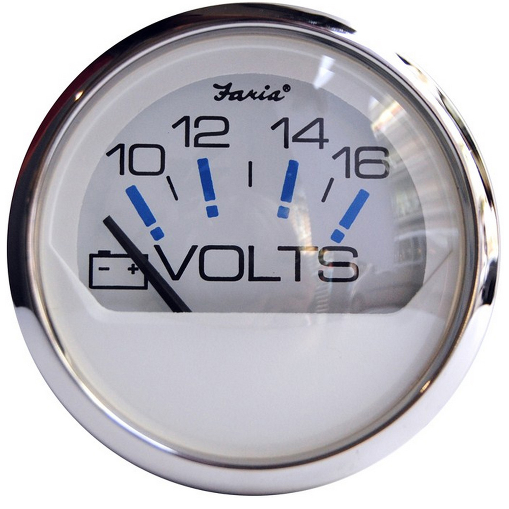 Faria Chesapeake White SS 2" Voltmeter (10-16 VDC) - 13805, made by Faria Beede Instruments - 13805 Faria Chesapeake White SS 2" Voltmeter (10-16 VDC) - 13805, made by Faria Beede Instruments - 13805