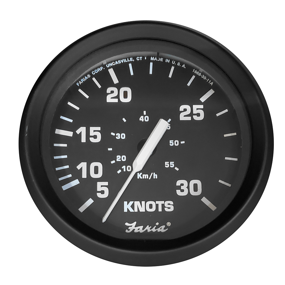 Faria Euro Black 4" Speedometer - 30 Knot (Pitot) - 32809, made by Faria Beede Instruments - 32809 Faria Euro Black 4" Speedometer - 30 Knot (Pitot) - 32809, made by Faria Beede Instruments - 32809