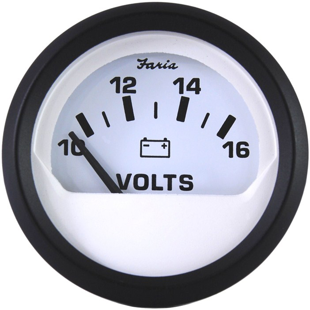 Faria Euro White 2" Voltmeter (10-16 VDC) - 12911, made by Faria Beede Instruments - 12911 Faria Euro White 2" Voltmeter (10-16 VDC) - 12911, made by Faria Beede Instruments - 12911