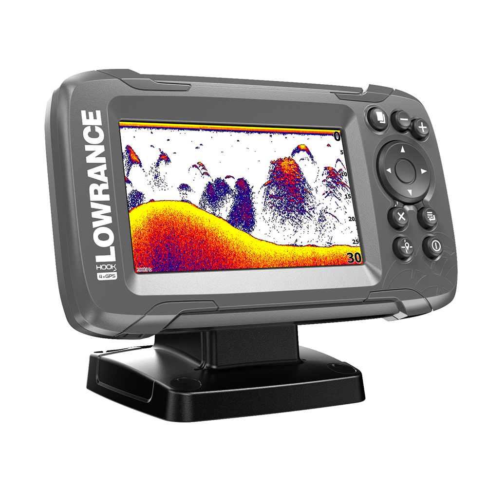 Lowrance HOOK²-4x 4" GPS Bullet Fishfinder w/Track Plotter Transom Mount Bullet Skimmer Transducer - 000-14014-001, made by Lowrance - 000-14014-001 Lowrance HOOK²-4x 4" GPS Bullet Fishfinder w/Track Plotter Transom Mount Bullet Skimmer Transducer - 000-14014-001, made by Lowrance - 000-14014-001