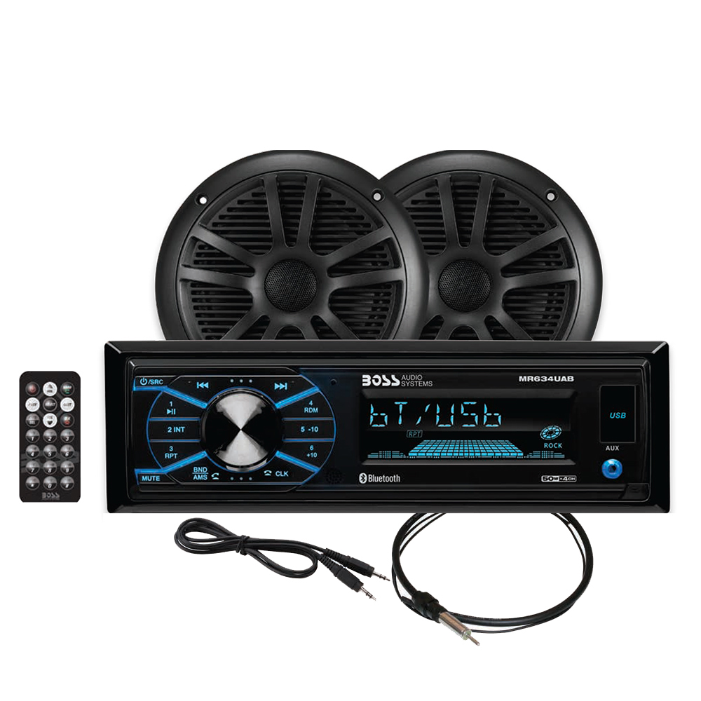 Boss Audio MCBK634B.6 Marine Stereo & 6.5" Speaker Kit - Black - MCBK634B.6, made by Boss Audio - MCBK634B.6