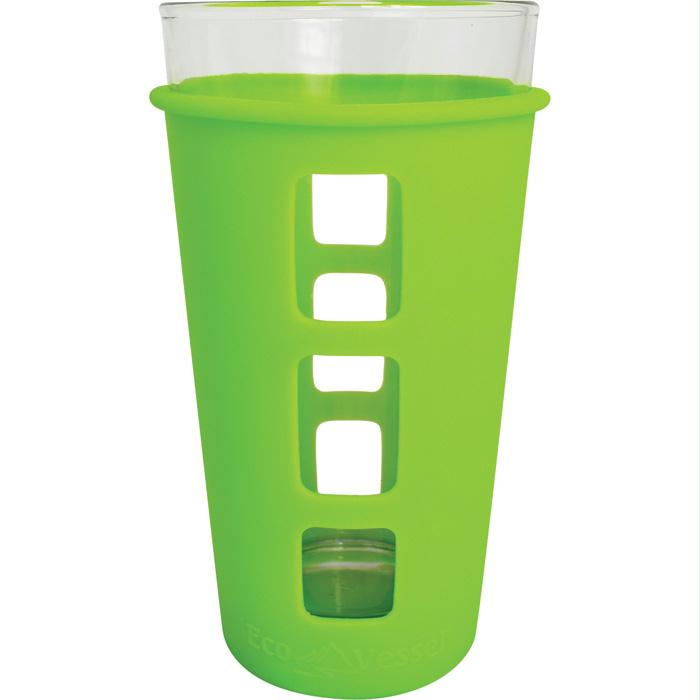 Vibe Glass Pint Silicone Green, made by Eco Vessel -