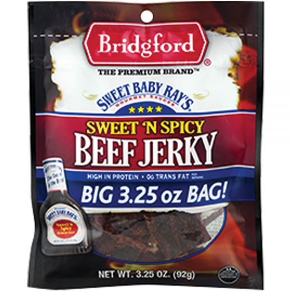 Sweet Spicy Beef Jerky 3.25Oz, made by Sweet Baby Rays -