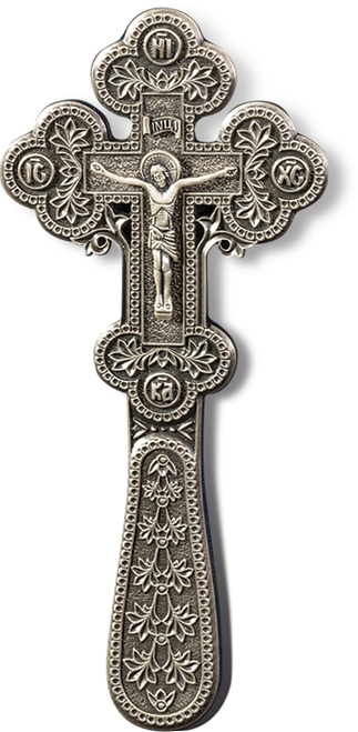 8121. Hand cross silver-patina