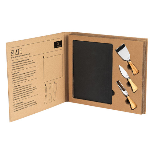 SLATE Stone Slab & Cheese Utensils Set with Wooden Handle, 4/1