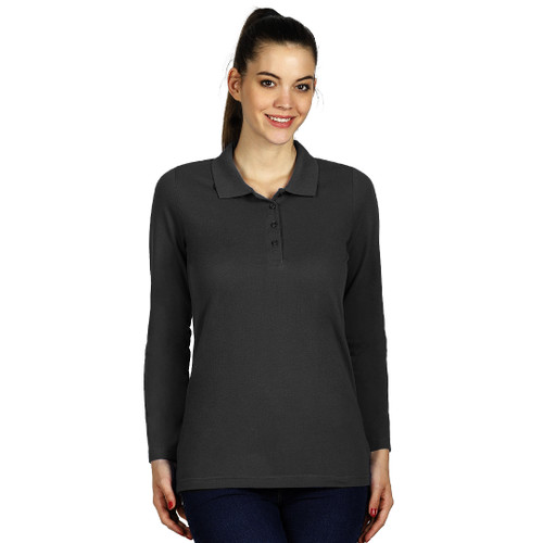 LINDA Women's long-sleeved cotton polo shirt, 200 g/m2 52.003
