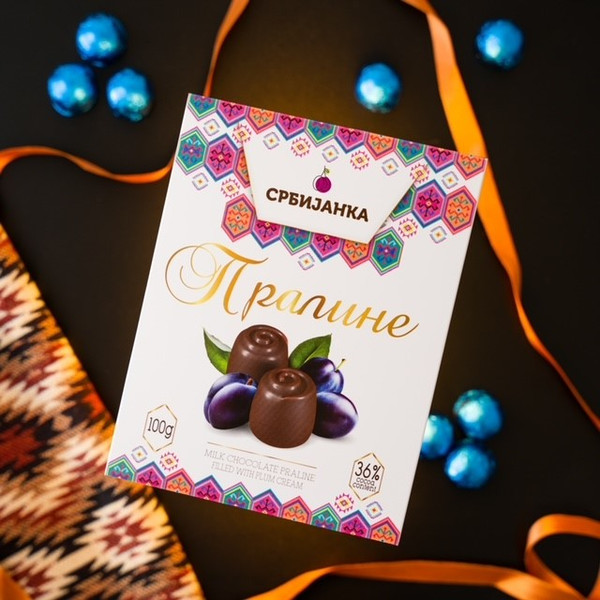 Srbijanka, praline od mlečne čokolade sa šljivom, 100g