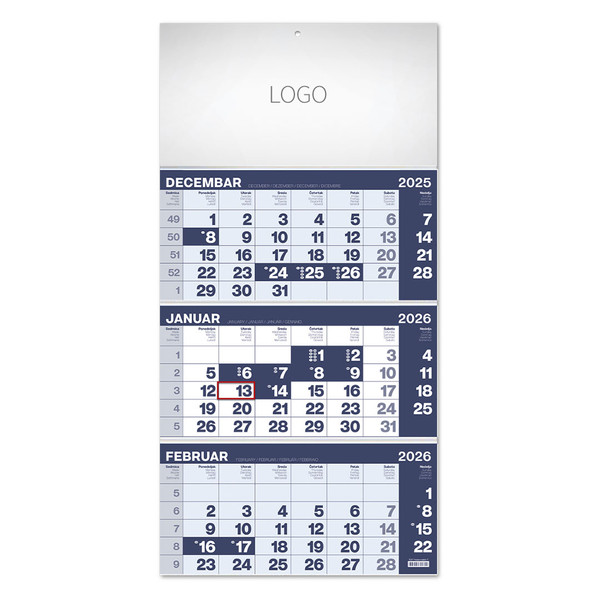 BUSINESS 17 Wall calendar, 3 x 12 sheets, three-month, three-part