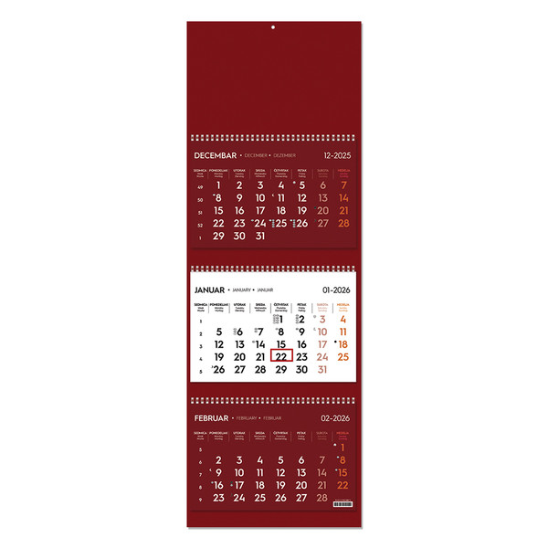 POSLOVNI 73 Zidni kalendar: 3 x 12 listova, tromesečni, trodelni