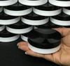 Cosmetic Containers Low Profile Wide Mouth Jars 1 oz. (White / Black Cap w/ Seal) • 9353 / 9354 Beauty-Makeup-Supply.com