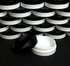 Cosmetic Containers Low Profile Wide Mouth Jars 1 oz. (White / Black Cap w/ Seal) • 9353 / 9354 Beauty-Makeup-Supply.com