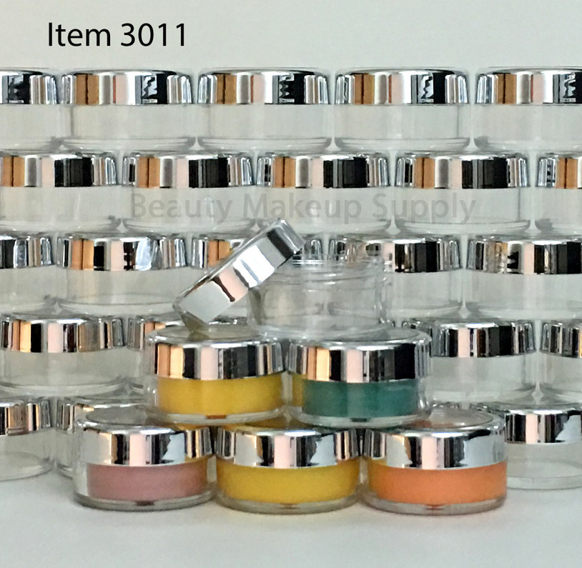 Luxury Cosmetic Round Jars with Silver Trim Caps - New Product at Beauty Makeup Supply