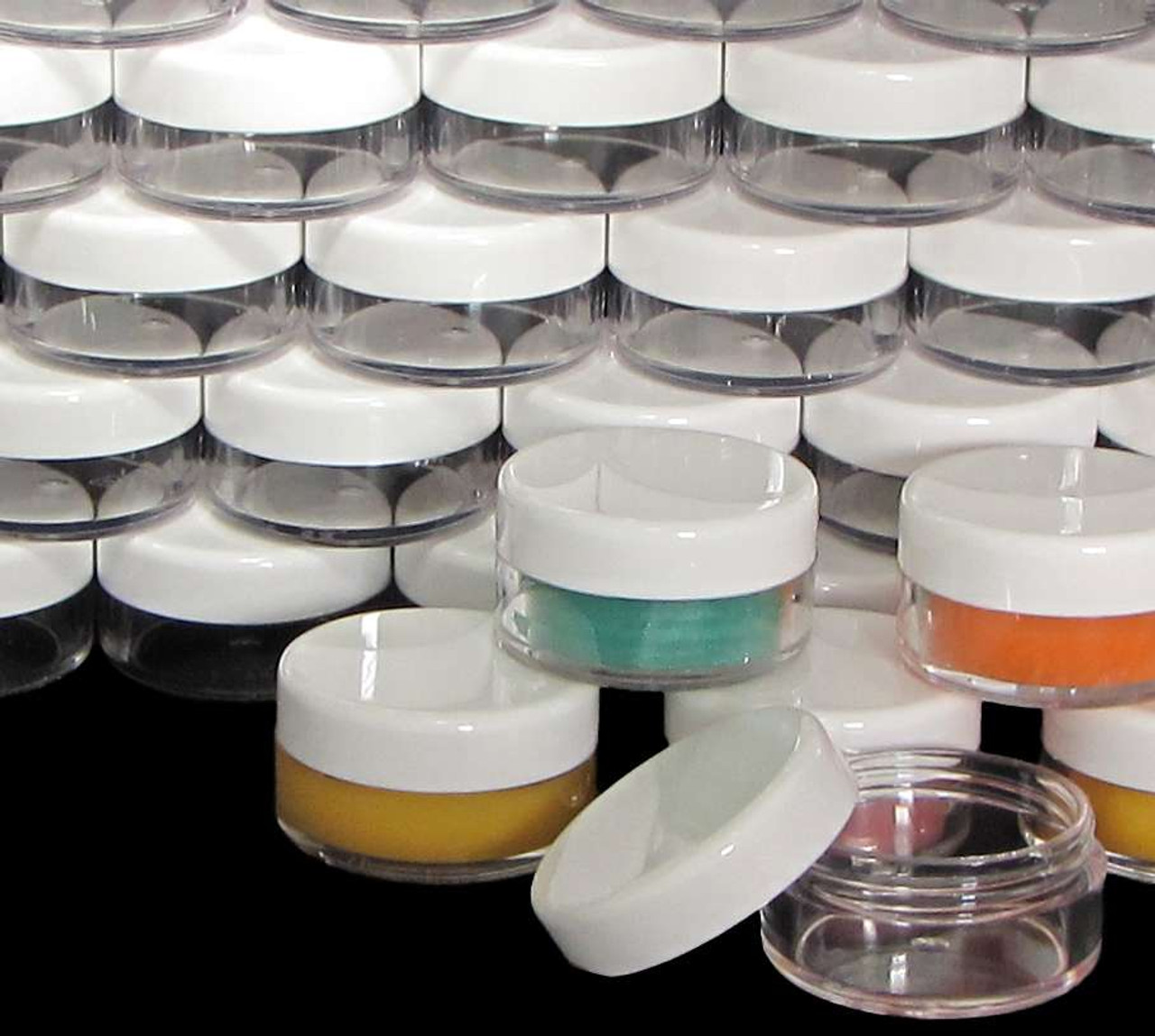 Cosmetic Jars Plastic Beauty Containers 10 Gram (Clear / White / Black Lids)