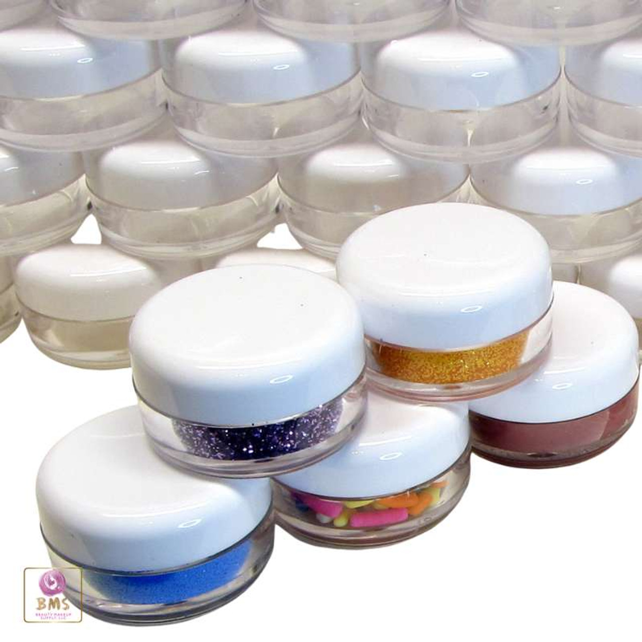 Makeup Jars Plastic Lip Balm Cosmetic Containers 5 Gram (Clear / White / Black Lids) Beauty Makeup