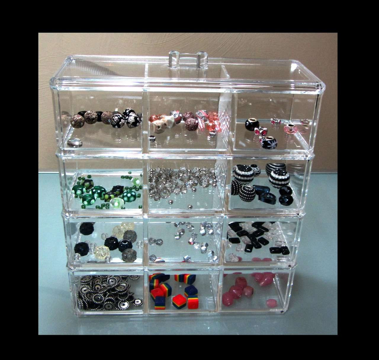 Acrylic Stackable 3-Compartment Organizer Storage w/ Lid • 5697 Beauty  Makeup Supply