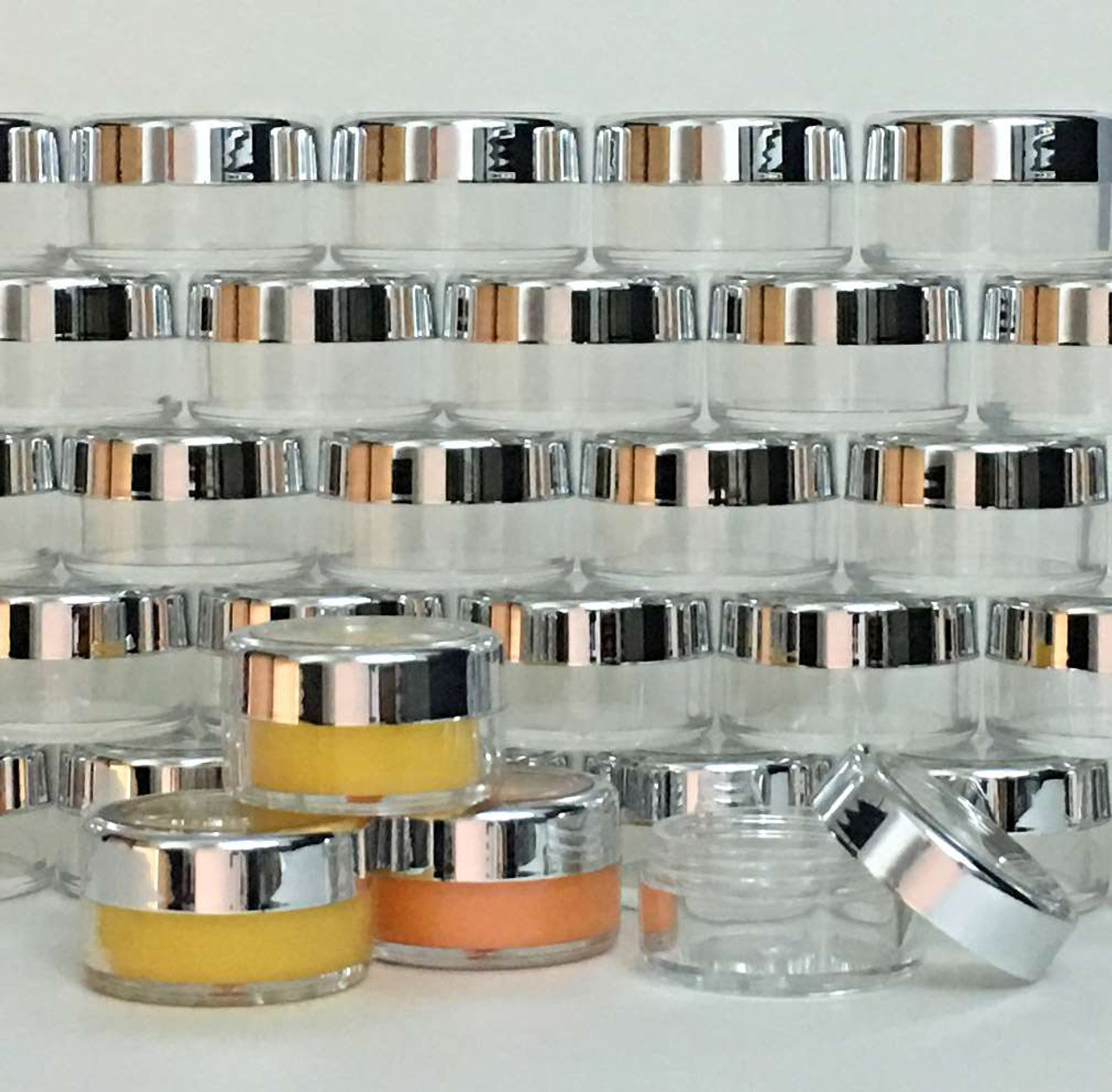 Cosmetic Jars 10 Gram (Gold Trim / Silver Trim Acrylic Window Caps) 3012 / 3011 Beauty Makeup