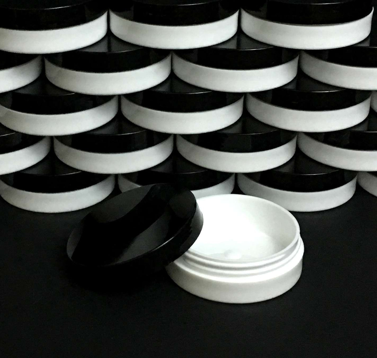 Plastic Cosmetic Containers Low Profile Wide Mouth White Jars with Lids 1  oz. (White / Black Cap)