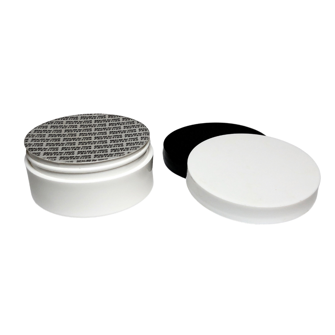 Plastic Cosmetic Containers Low Profile Wide Mouth White Jars 2 Oz. White  Cap W/ Pressure Sensitive Liner 35 Jars 9333-35 