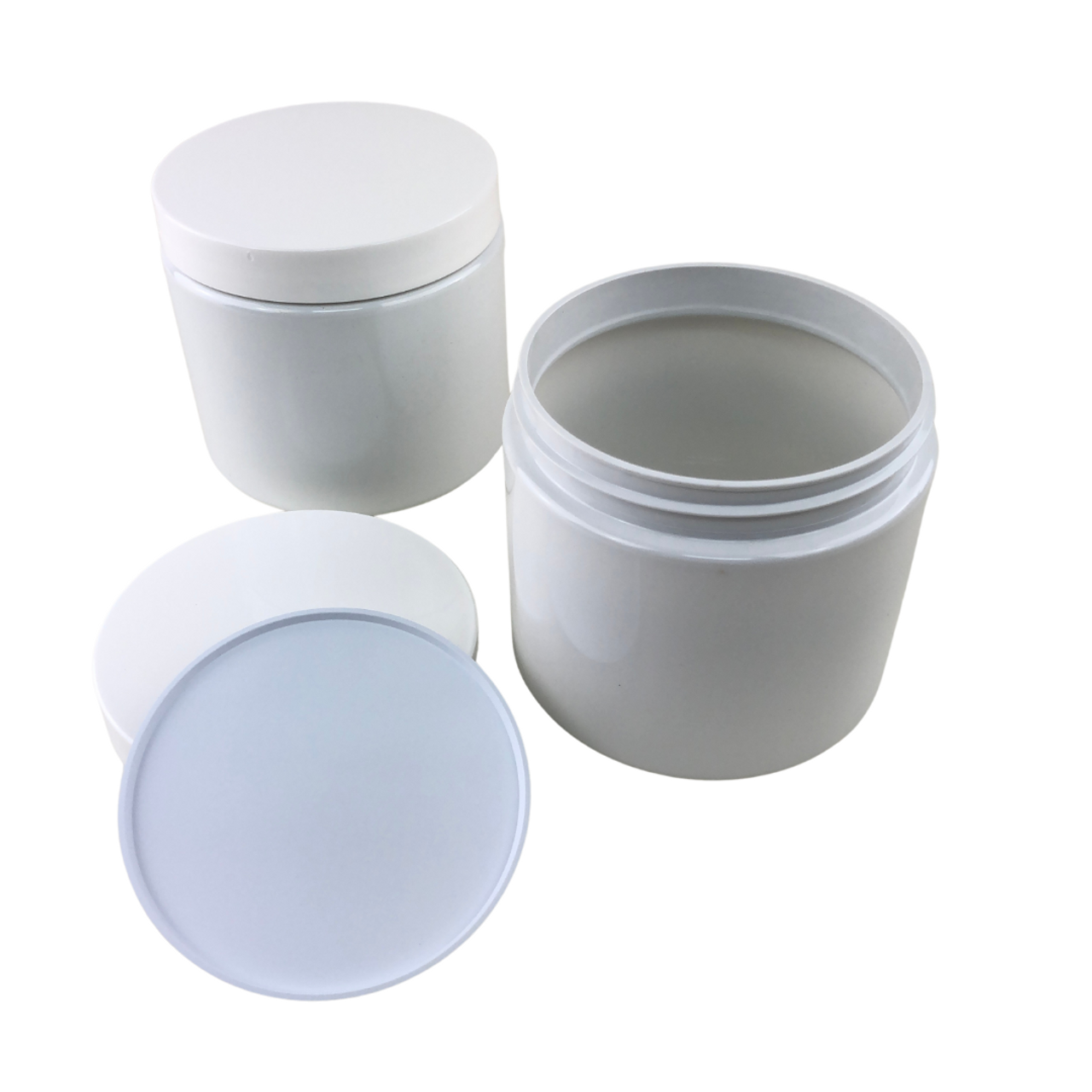 16 oz Plastic Jars, White PET Straight Sided Jars w/ White Smooth Plastic  Lined Caps
