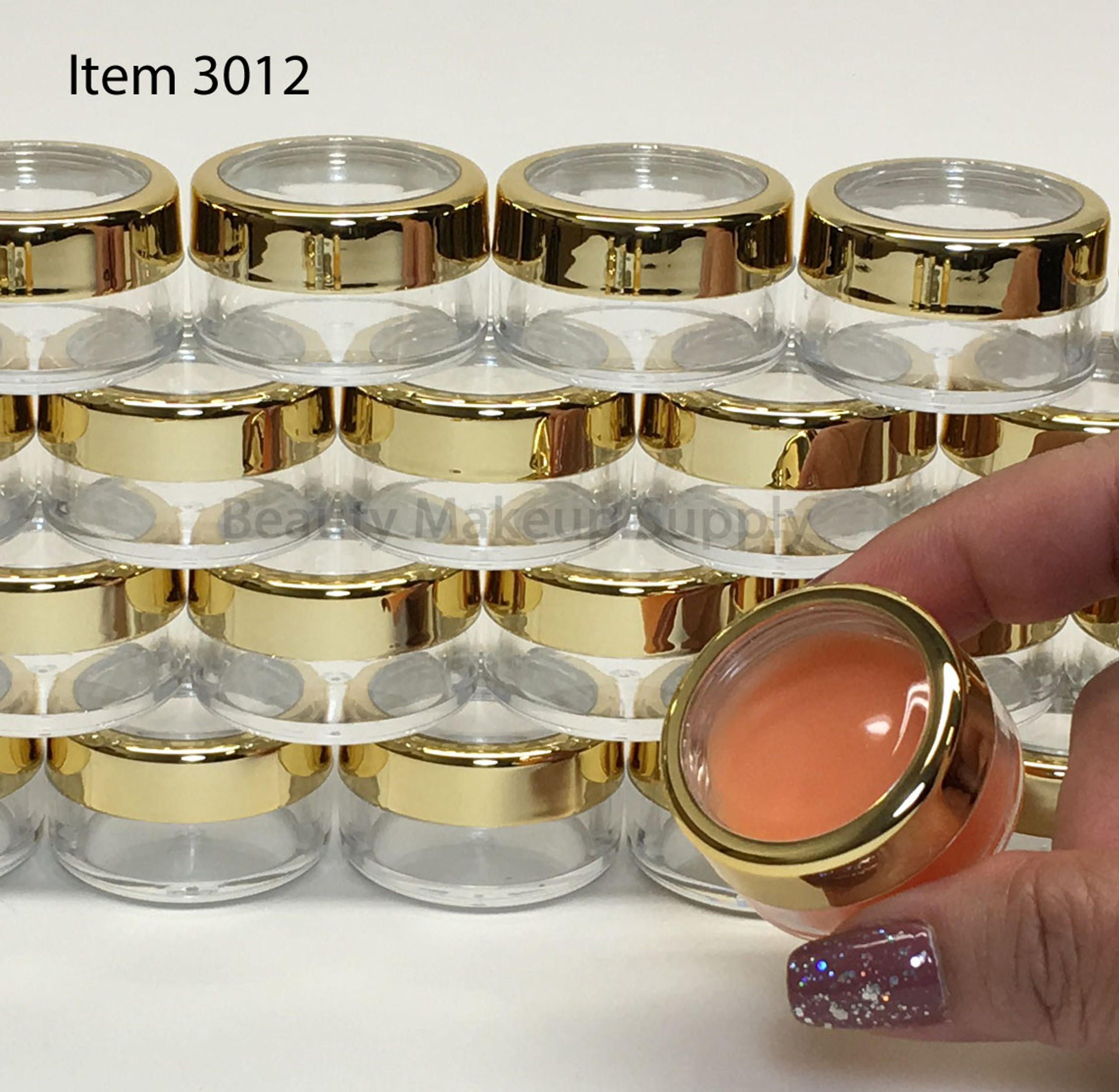 Luxury Cosmetic Round Jars with Gold Trim Caps New Product at Beauty