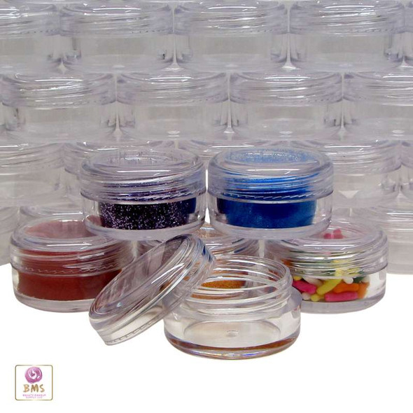 Cosmetic Jars Plastic Lip Balm Beauty Containers with Lids- 3 Gram (Clear /  White / Black Lid) Beauty