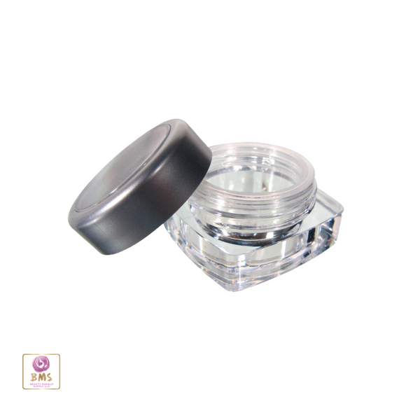 Cosmetic Jars Thick Wall Square Beauty Containers - 5 Ml (Silver Trim Window Lid) • 3033