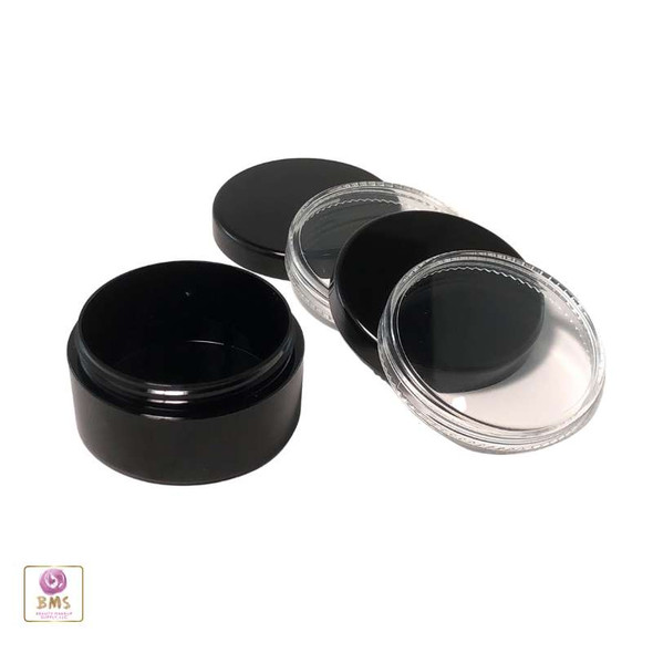 Cosmetic Sifter Jars Plastic Black Beauty Containers with Lids - 30 Gram (Black / Clear Lid) Beauty Makeup Supply