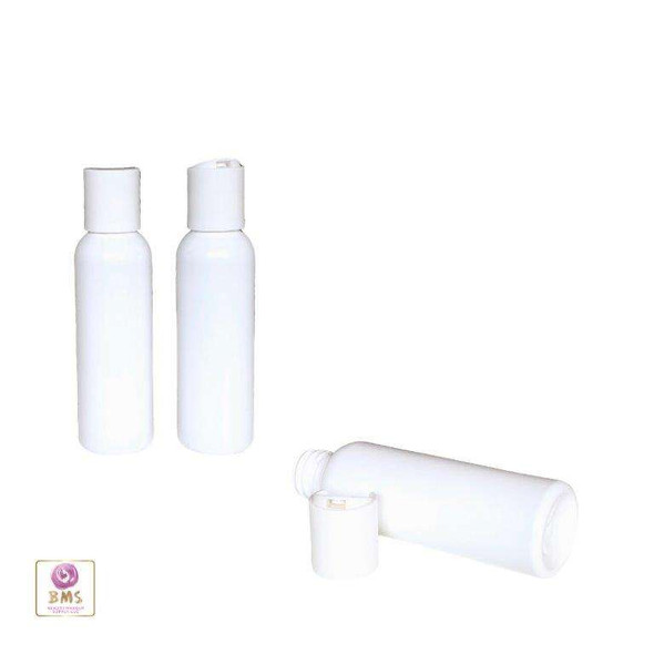 Plastic Bottles PET Refillable Cosmo Round Bottles with Disc Top Caps - 2 oz (White) 9772DW Beauty Makeup Supply