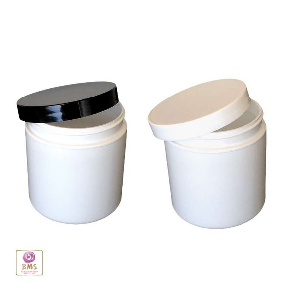 Plastic PET Jars Straight Sided Cosmetic Beauty Containers - 8 oz. (White / Black Cap) • 9341 / 9342 Beauty Makeup Supply