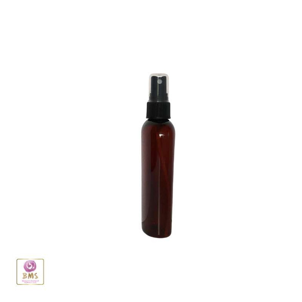 Plastic Bottles PET Cosmo Oval Liquid Bottles Black Sprayer 4 oz. (Amber) • 9754SB Beauty Makeup Supply