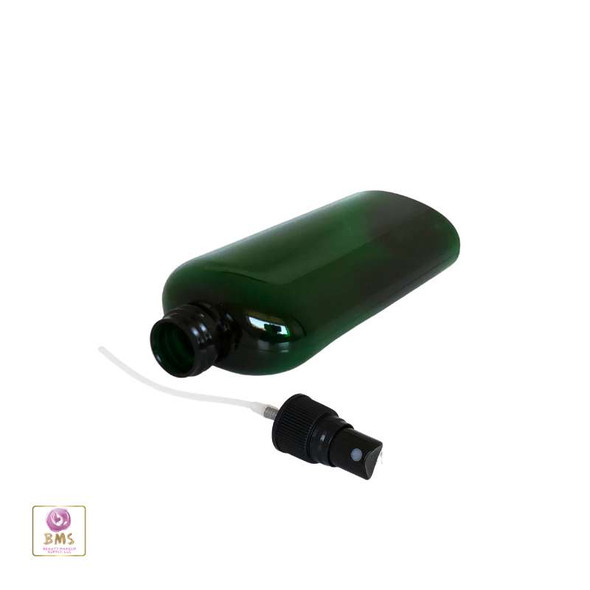 Plastic Bottles PET Cosmo Oval Liquid Bottles Black Sprayer 4 oz. (Green) • 9734SB Beauty Makeup Supply