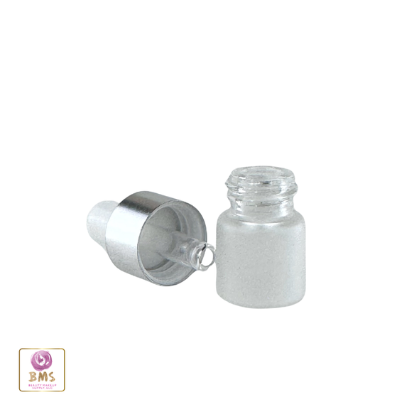 1 ml frosted glass dropper bottle with white silicone bulb and silver aluminum collar for serum and essential oil packaging