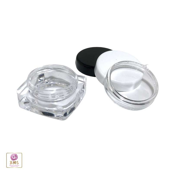 Cosmetic Jars Thick Wall Square Beauty Containers 10 Ml (Clear / White / Black Cap)