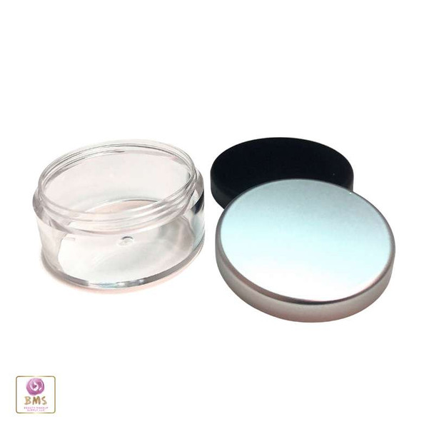 Cosmetic Sifter Jars Plastic Beauty Containers with Lids - 30 Gram (Matte Black / Silver Lid) • 3073 / 3035 Beauty Makeup Supply